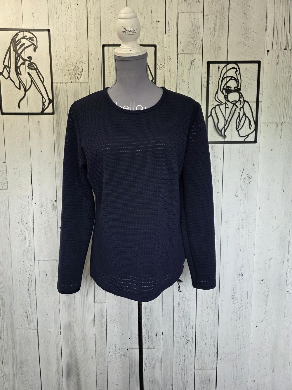 Tresics Femme Navy Textured Knit Long Sleeve Top Size Large Layering Basic